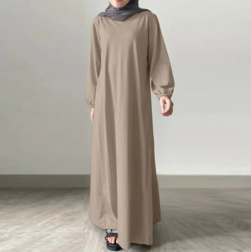 2024 abayas para mulheres oriente médio muçulmano sudeste asiático cor sólida algodão e linho solto temperamento commuter vestido longo