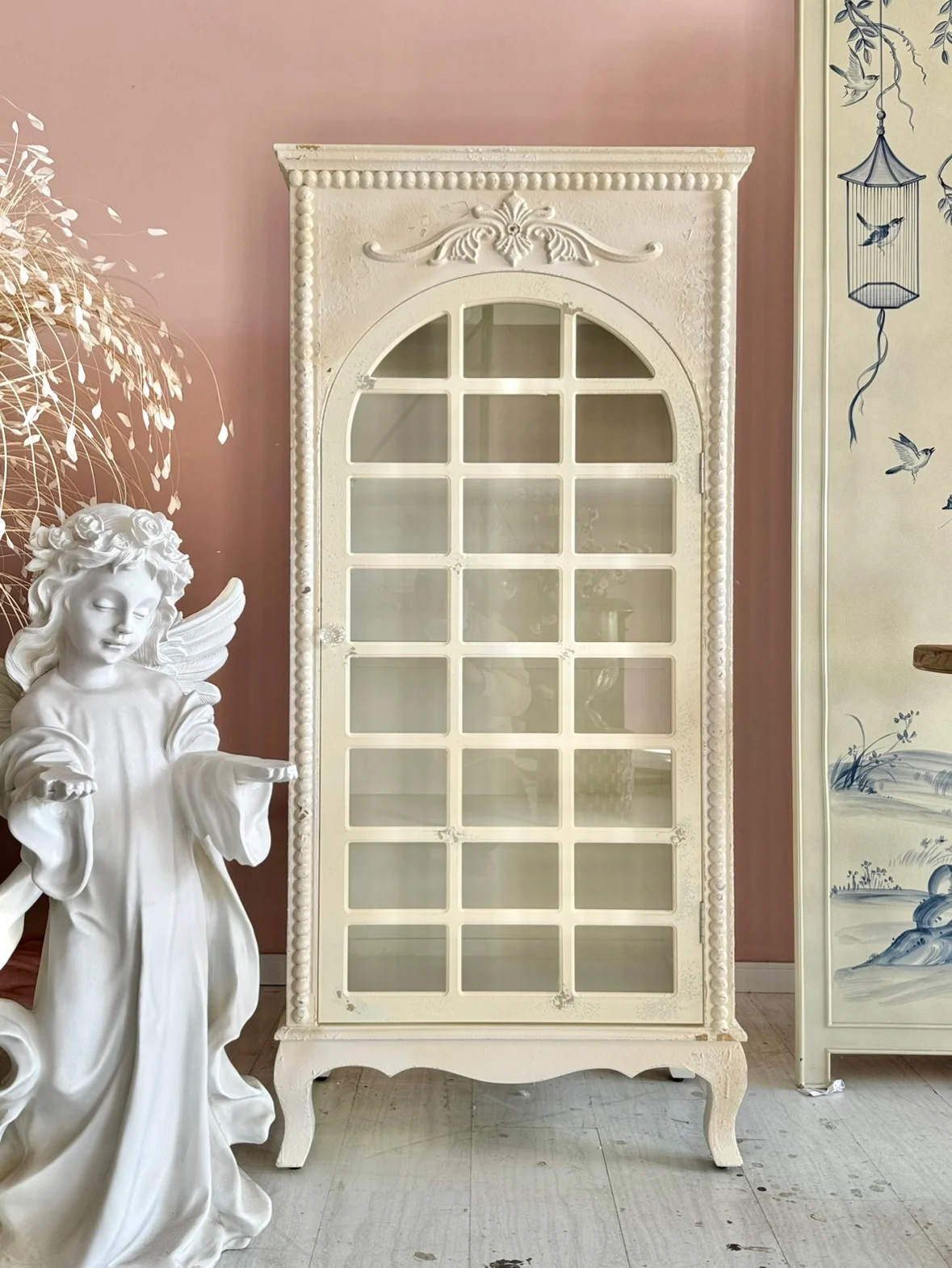 French retro cabinet cream wind decorative glass door high cabinet entry engraved cabinet