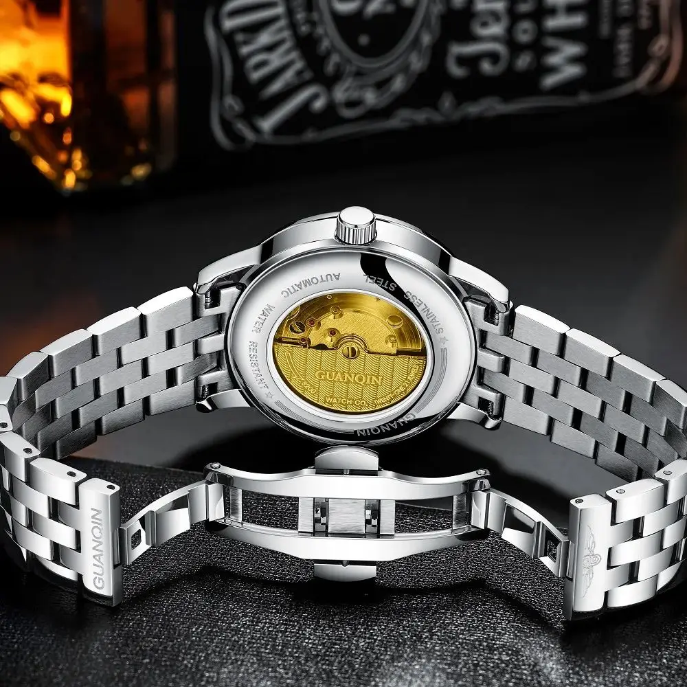 GUANQIN Original Luxury Watch Men Fully Automatic Mechanical Watch Stainless Steel Business Calendar Watch Luminous Waterproof