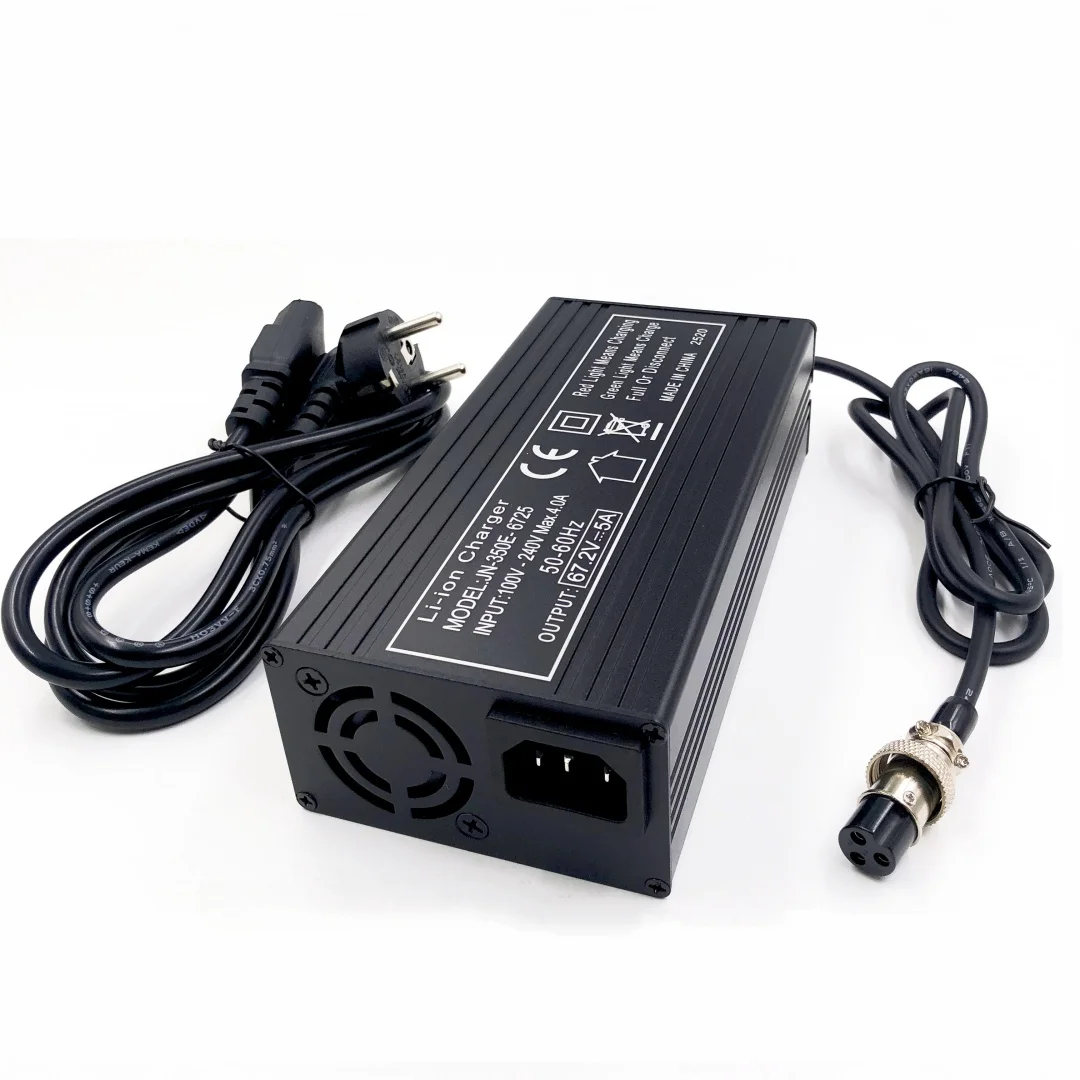 60V 5A szybka ładowarka 67.2 v5a ładowarka do taczek harley 16S 60V bateria litowa złącze GX16 z metalową obudową wentylatora