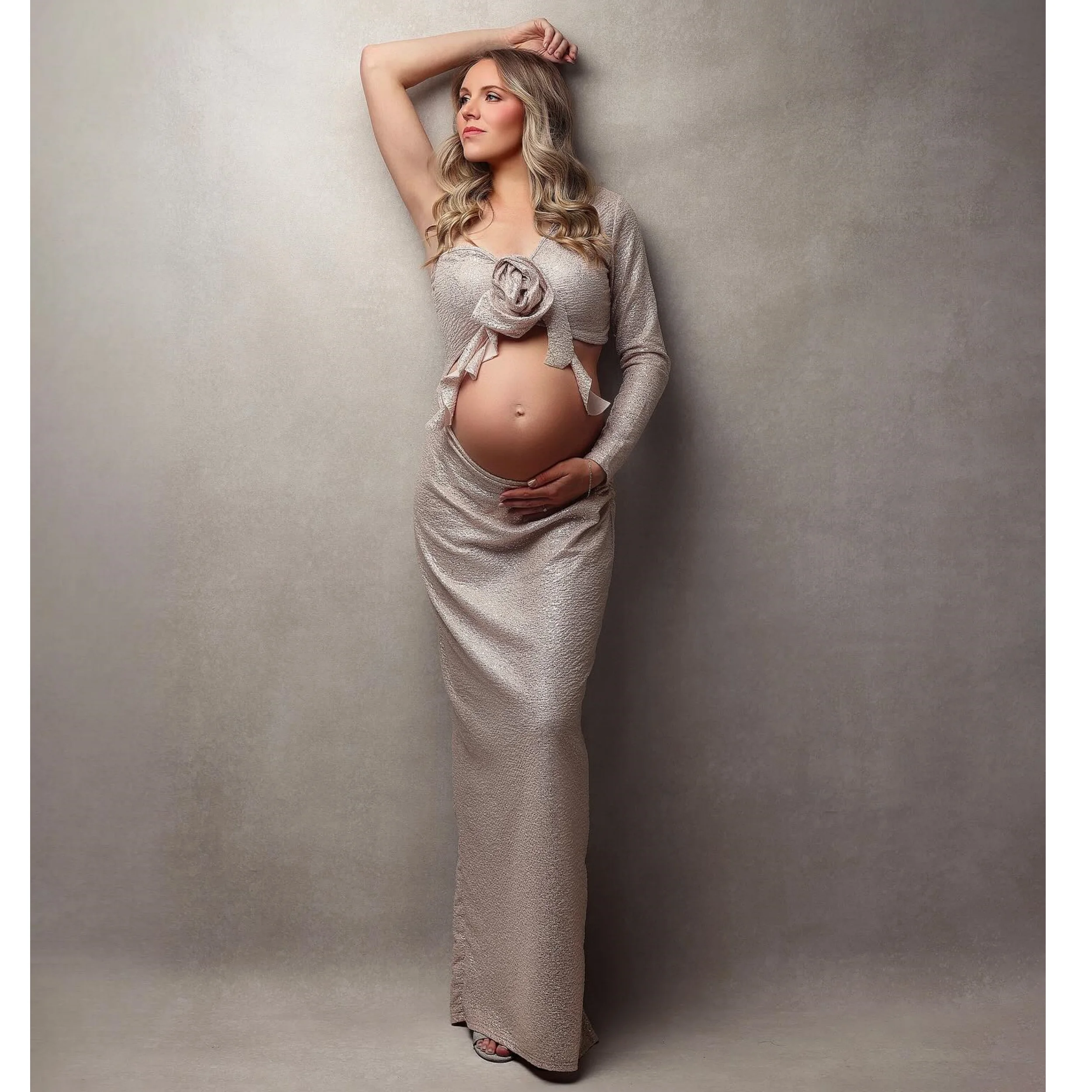 

Boho Linda Maternity Dresses for Photoshoot Silver V Neck One Shoulder Mermaid Babyshower Gowns Customzied Photography Props