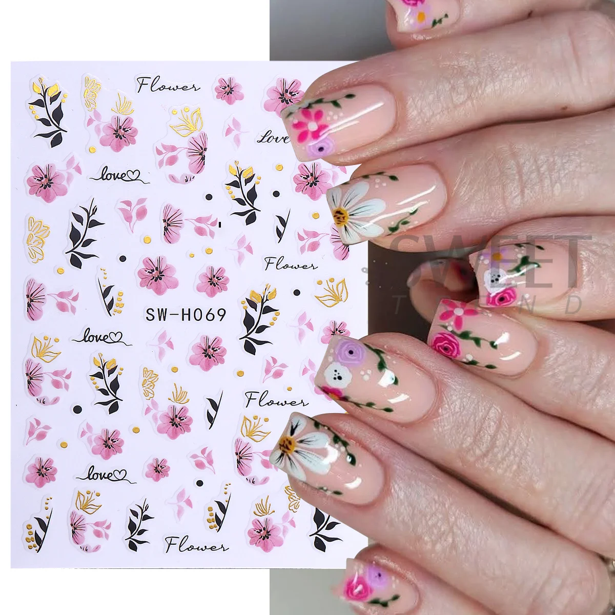 Autocollant pour Nail Art à fleurs roses élégantes, 2 pièces, feuilles florales métalliques dorées, autocollant adhésif, curseur de pétales de printemps, décor de manucure