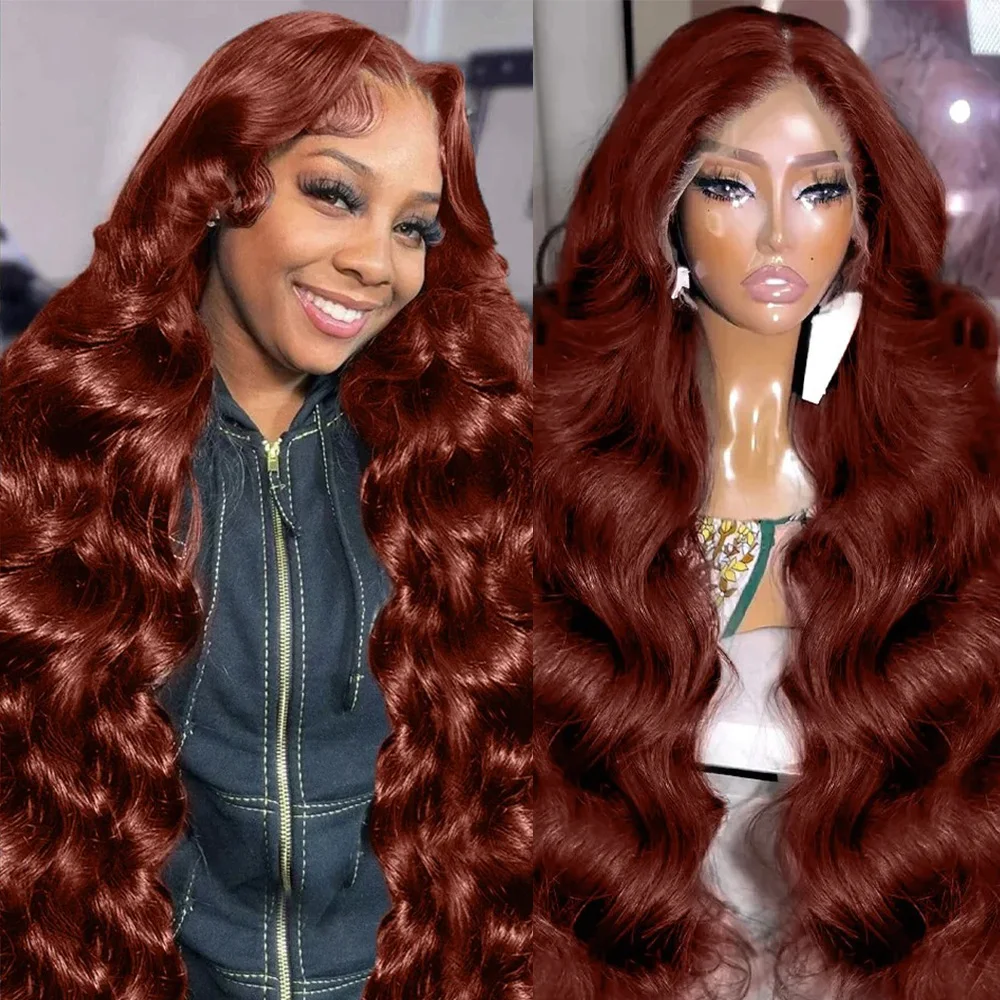 

Красновато-коричневый парик 13x4 с объемной волной, предварительно сорванные, бесклеевые, плотность 180%, Hd, кружевной фронтальный парик, готовый к ношению, косплей