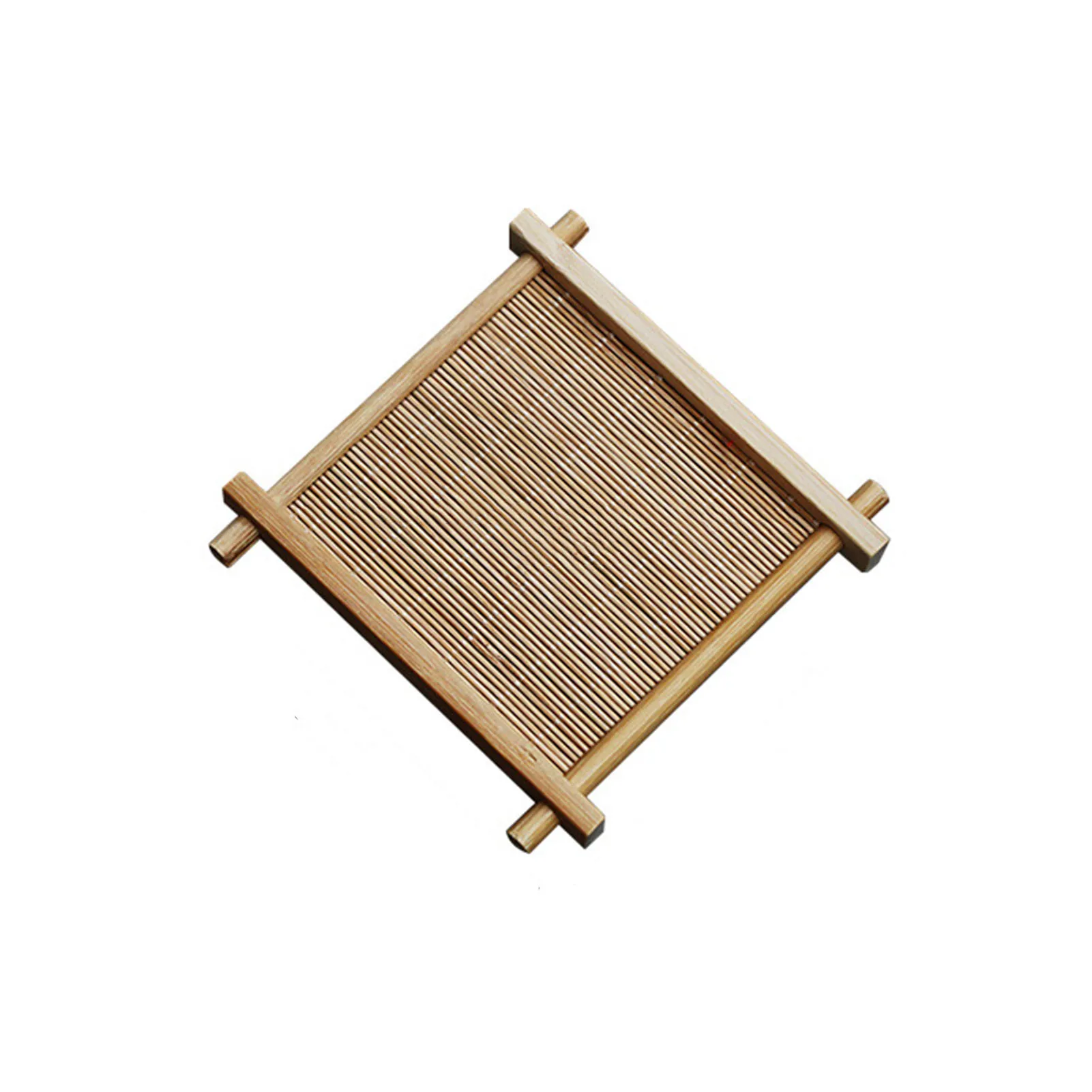 Square Woven Bamboo Serving Tray Multi-purpose Countertop Insulation Pad Display Platter Tray for Bread Fruits Wine Dessert