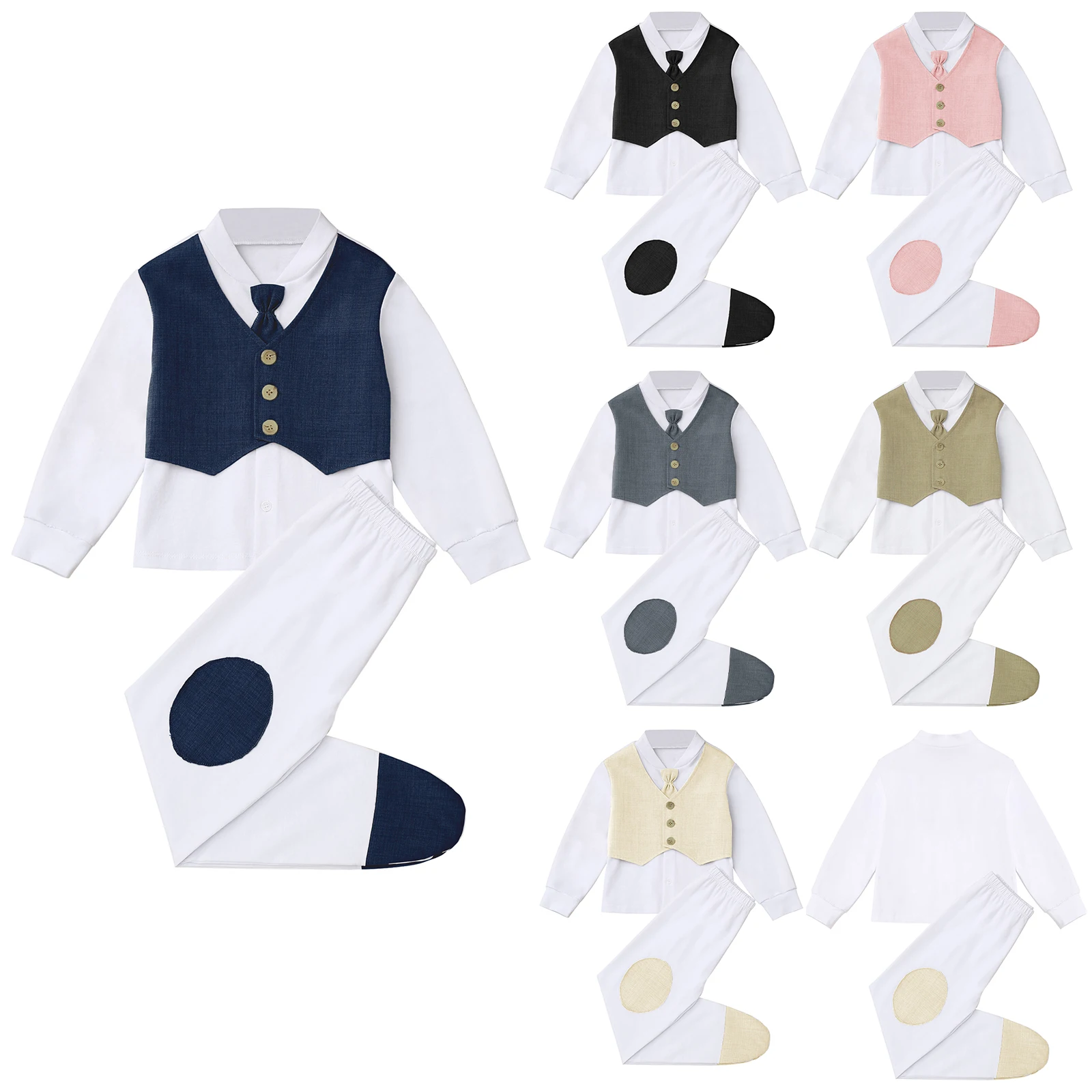 

Baby Boys Baptism Gentlemen Suit Cotton Long Sleeve Bow T-shirt Tops with Pants Children Clothing Wedding Birthday Party Outfits