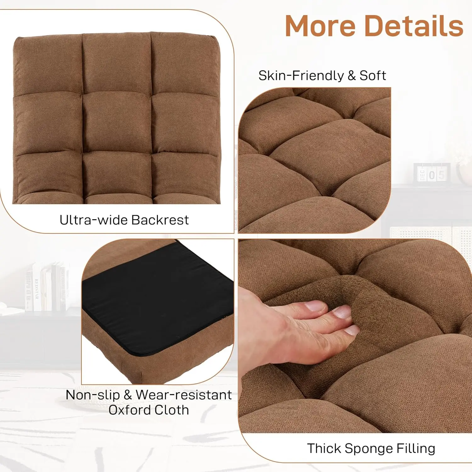 [شحن مجاني! ]كرسي أرضي مع دعم خلفي قابل للطي مع 6 أوضاع قابلة للتعديل، وسرير نوم مبطن، وكرسي ألعاب على الأرض،