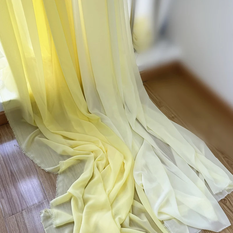 Yellow Chiffon Fabric Bridal Wedding Party Decoration Georgette Handmade DIY Backdrops Dress Skirt Cloth Material Soft Goods