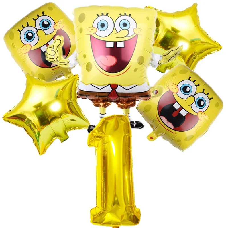 Cartoon 32 inches golden numbers SpongeBob SquarePants balloon set Birthday Party Balloons Boy Party Kids Baby Shower decorate