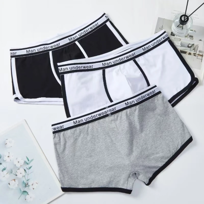 Men\'s Boxers Cotton Comfort Briefs Underwear Black White Gray M L XL Breathable Fashion Fitness Sports