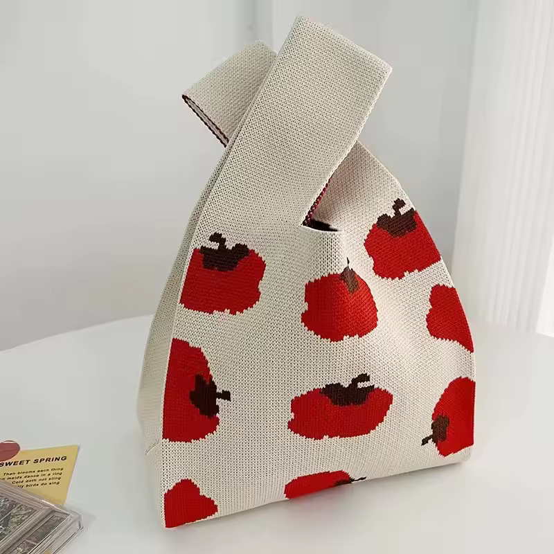 Women'S Knot Wrist Bag Handmade Knitted Bag Portable Mini Striped Tote Bucket Phone Bags Large Capacity Autumn Winter Handbags - Image 13