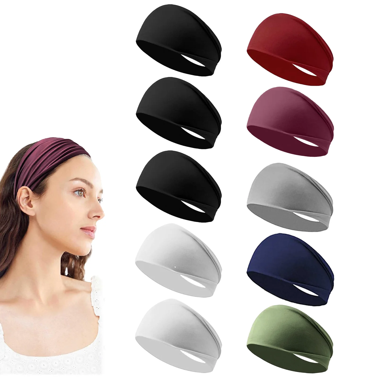 10 Stück elastisches Yoga-Haarband, Sport-Stirnbänder, weich, atmungsaktiv, schweißabsorbierend, Haarband für Laufen, Fitness, Tennis, Fitnessstudio, Training