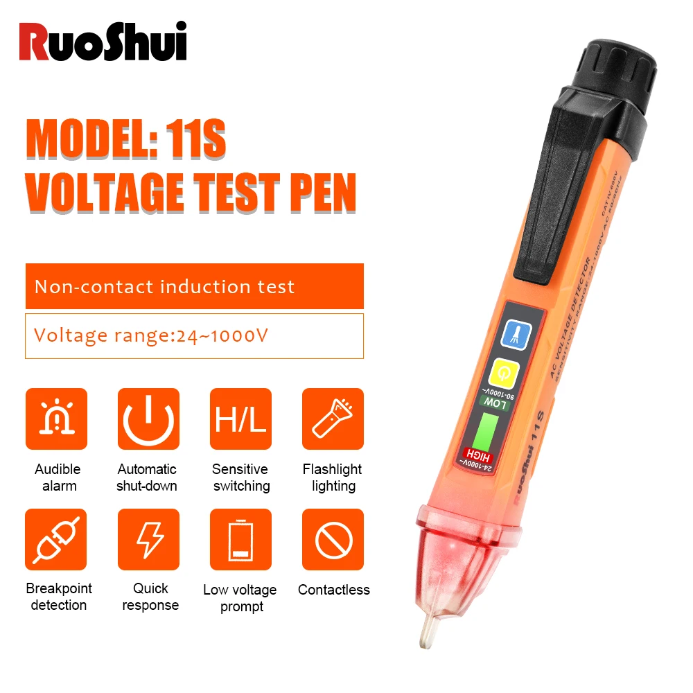 RuoShui 11S Voltage Electric Volt Detector Test Pen AC No Contact Sensor 12-1000V Induction Tester Pencil