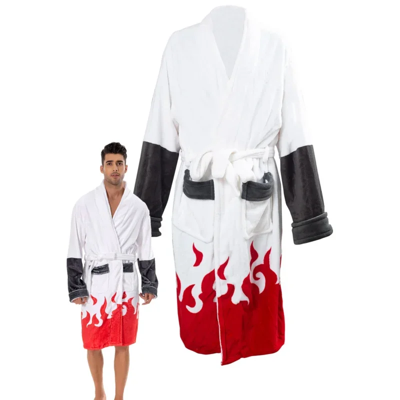 4Th 7Th Hokage Bathrobe Namikaze Minato Cosplay Women Men Autumn Winter Flannel Long Robe Casual Kimono Loose Home Wear