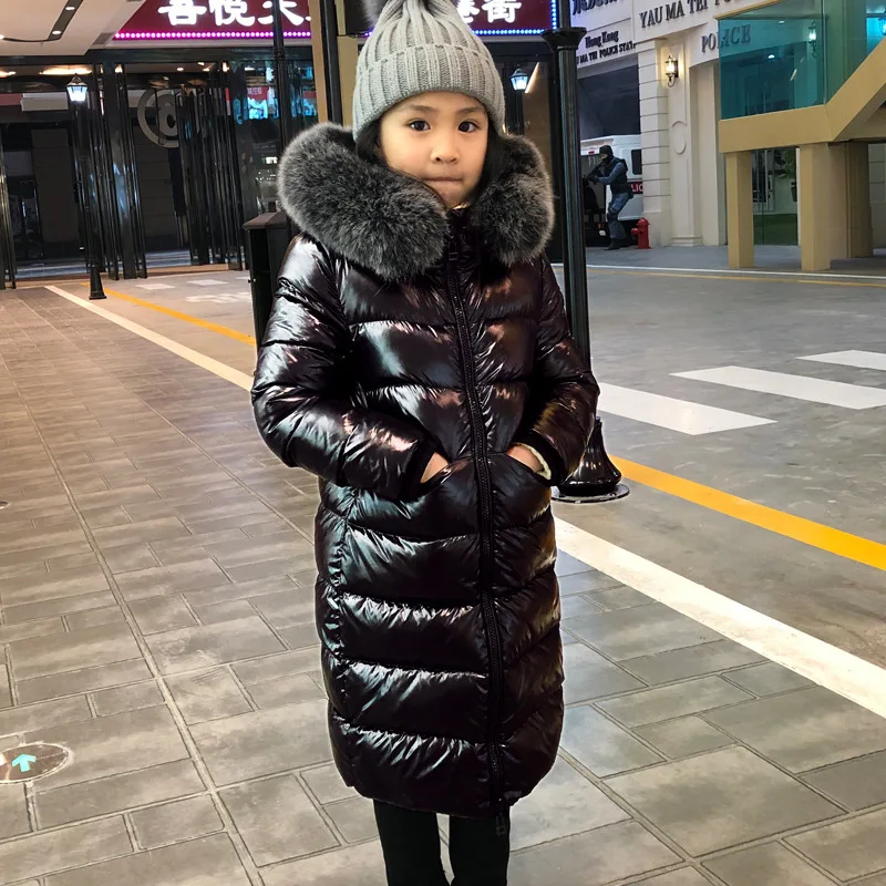 Boys And Girls Real Fox Fur Hooded Down Jacket Children New Winter Warm Thick White Duck Down Parkas Coat y1074