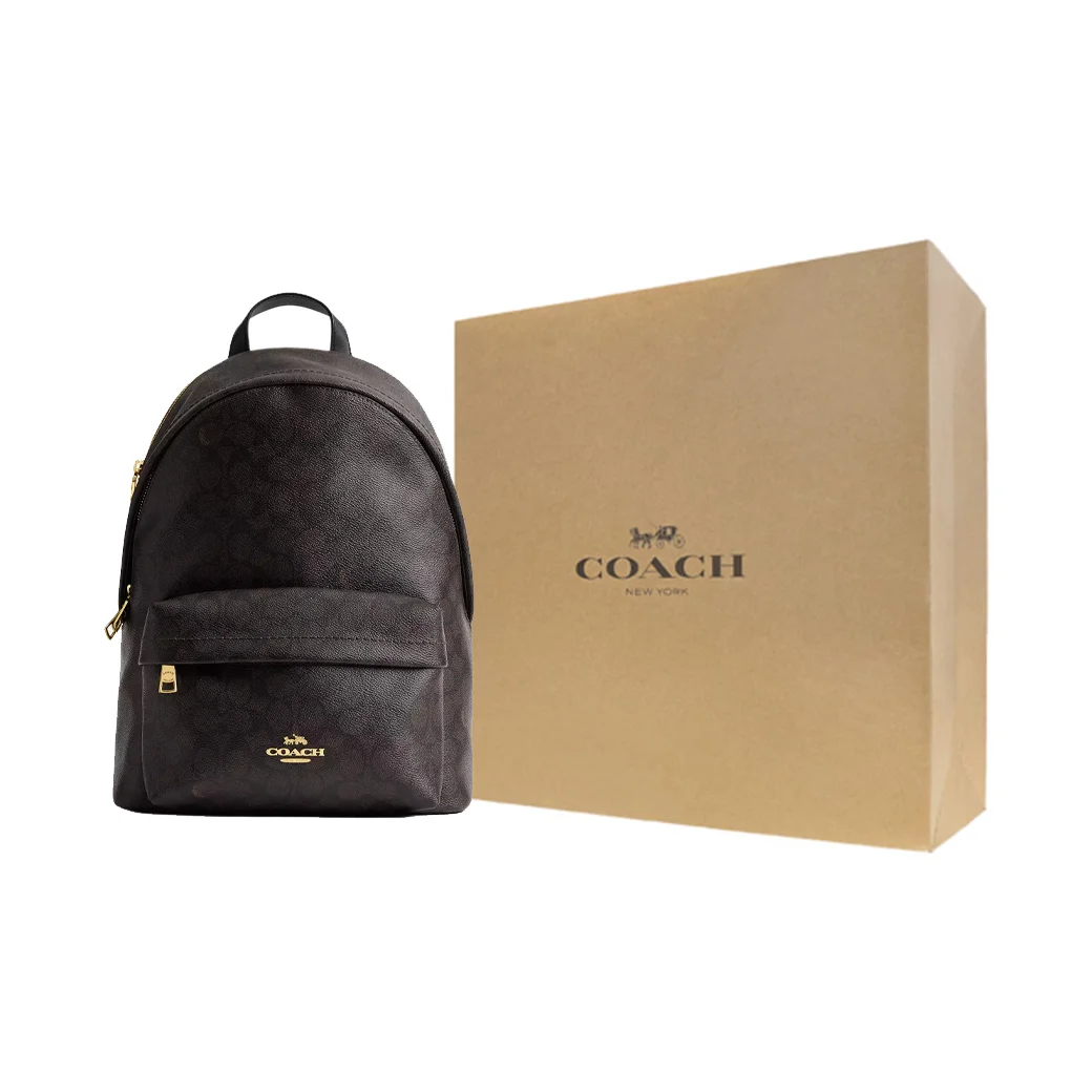 COACH Taylor Artificial Leather With Textile Backpack Large Women's Gold & Walnut Wood & Black CDW76-IMXAQ