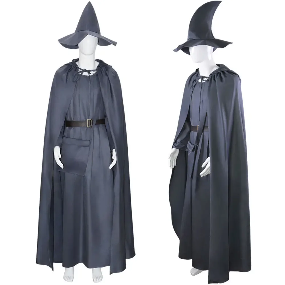 Movie Wizard Sorcerer Cosplay Costume Adult Men Cloak Cape Lining Set Clothes Uniform Halloween Party Outfit