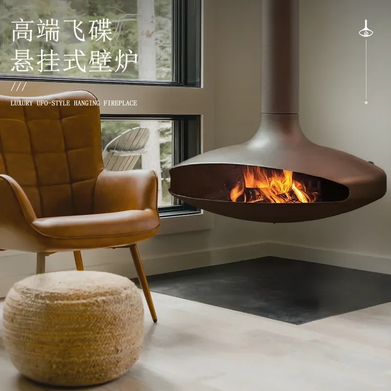 Hanging flying saucer fireplace real fire firewood villa wood burning alcohol heating fireplace [can be customized height