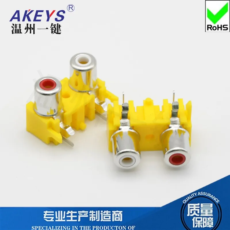 10PCS Av2-8.4-17 same core socket 4-pin RCA base two hole PCB audio and video socket lotus base two core interface