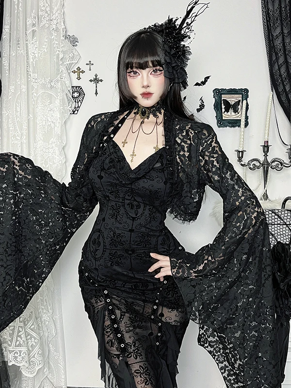 ゴシック スレ ロング スベ ブラ レース イルト スパイシーガール サブカルチャー マッチング ドクター カバーアップ トップ レディース ファッション 春夏