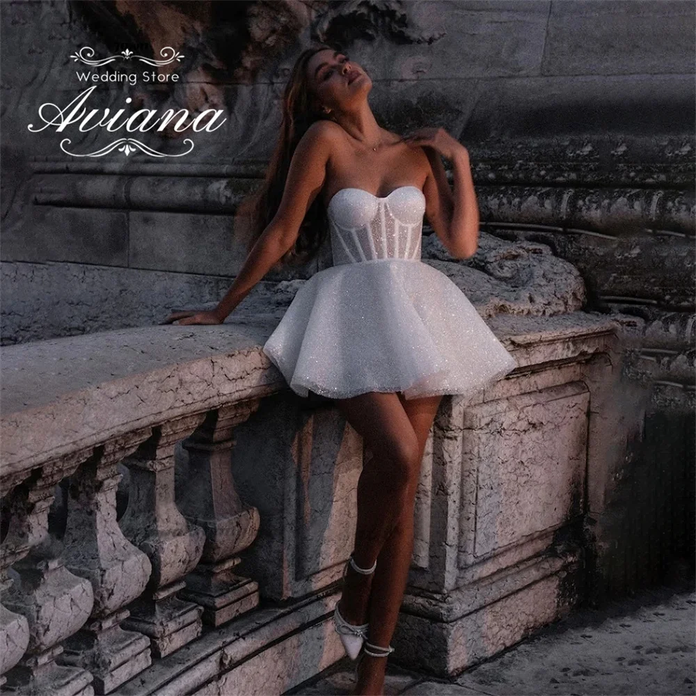

Aviana Customized Sweetheart A-Line Tulle Mini Wedding Dress Above Knee Sleeveless High Quality Elegant New Design Charming