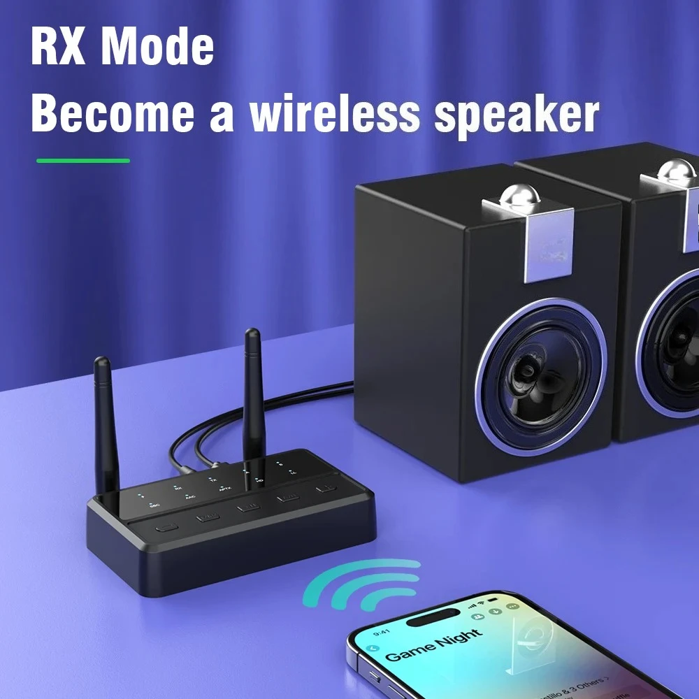 

2 в 1, Bluetooth 5,4, аудиопередатчик, приемник, 3,5 мм, AUX RCA, aptX-адаптивный AD/HD/LL AAC, Hi-Fi стерео музыкальный беспроводной адаптер