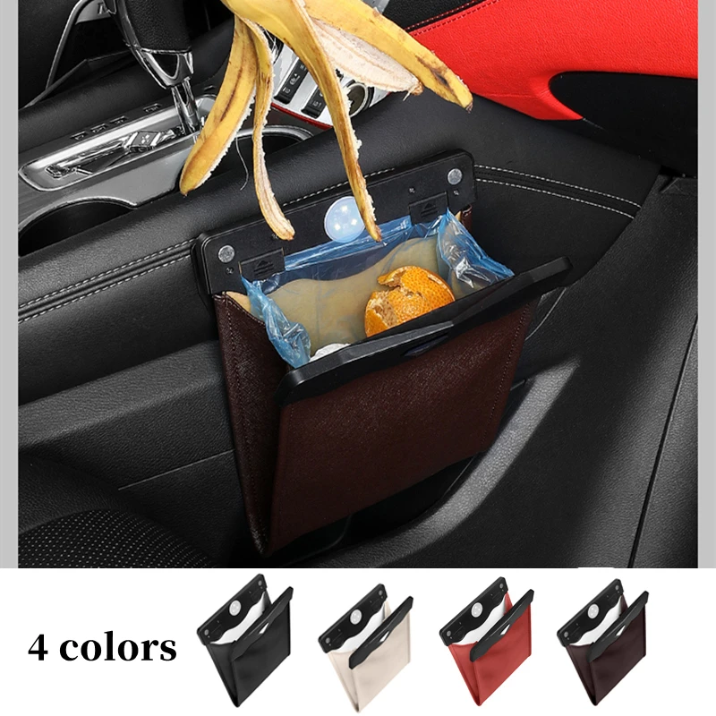 

Car Trash Can Front Row Back Seat Hanging Garbage Bin Leather Foldable Storage Co-Pilot With light Adsorption Trash Organize Bag