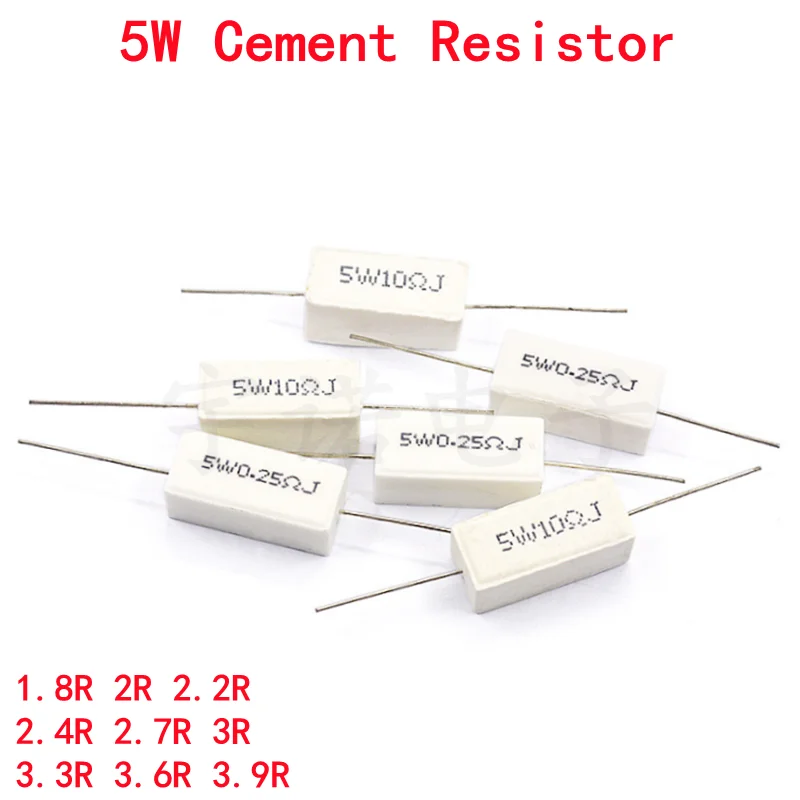 

10piece 5W 5% Cement Resistor Power New Resistance 1.8R 2R 2.2R 2.4R 2.7R 3R 3.3R 3.6R 3.9R Ohms Accurate Good High-quality DIP