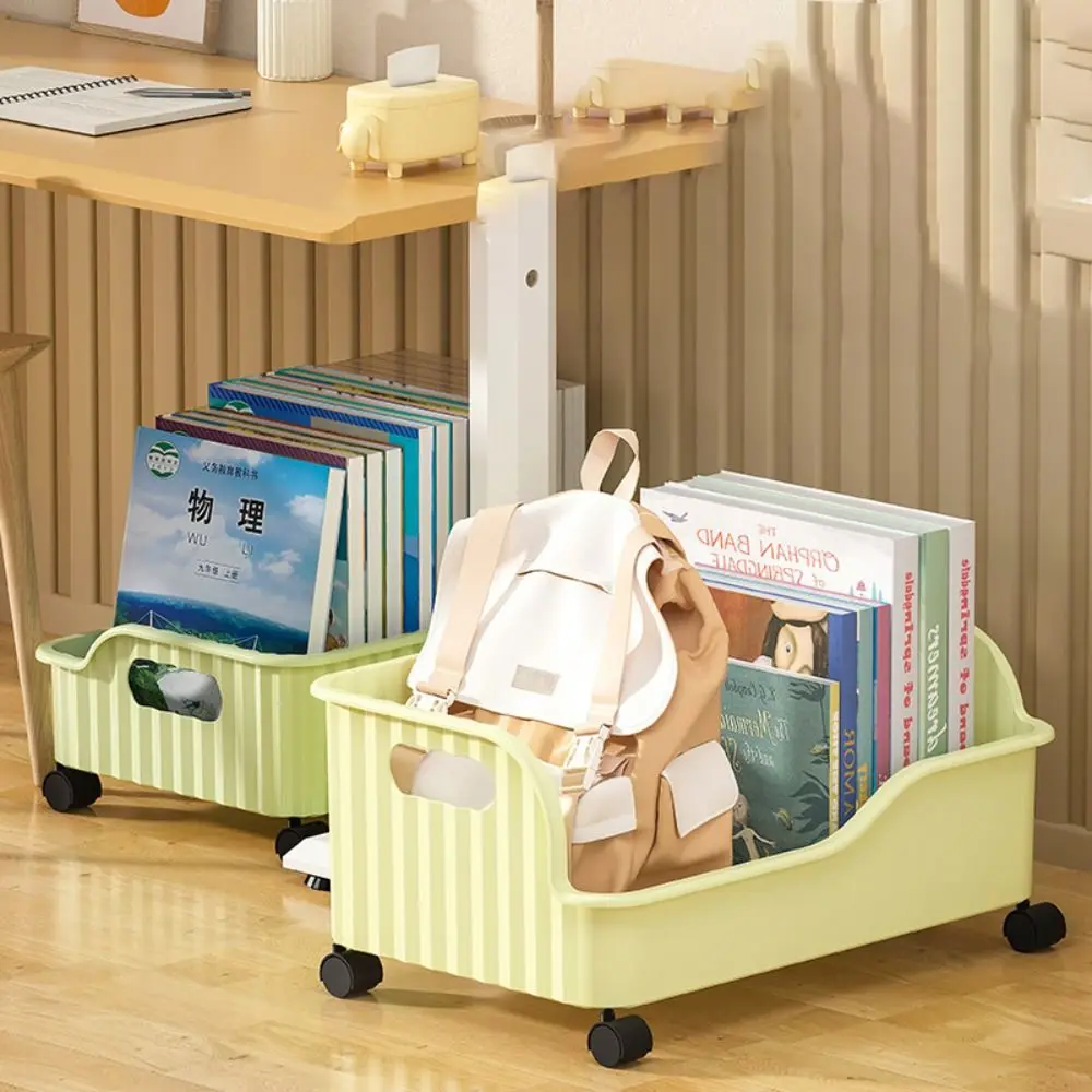 

Plastic Movable Book Storage Box with Pulley Detachable Desktop Organizer Multifunctional Thickened Toy Storage Box Under Desk