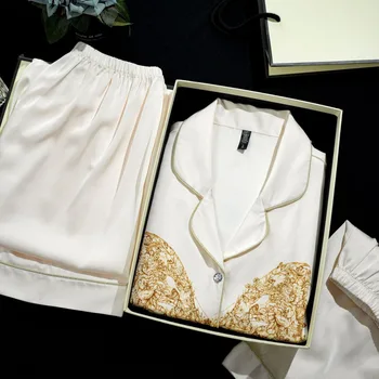 הדפס רופף אצילי תלת-חתיכות קרח קצרים של פיג 'מות נשים סט שרוול קצר של נשים פיג' מות