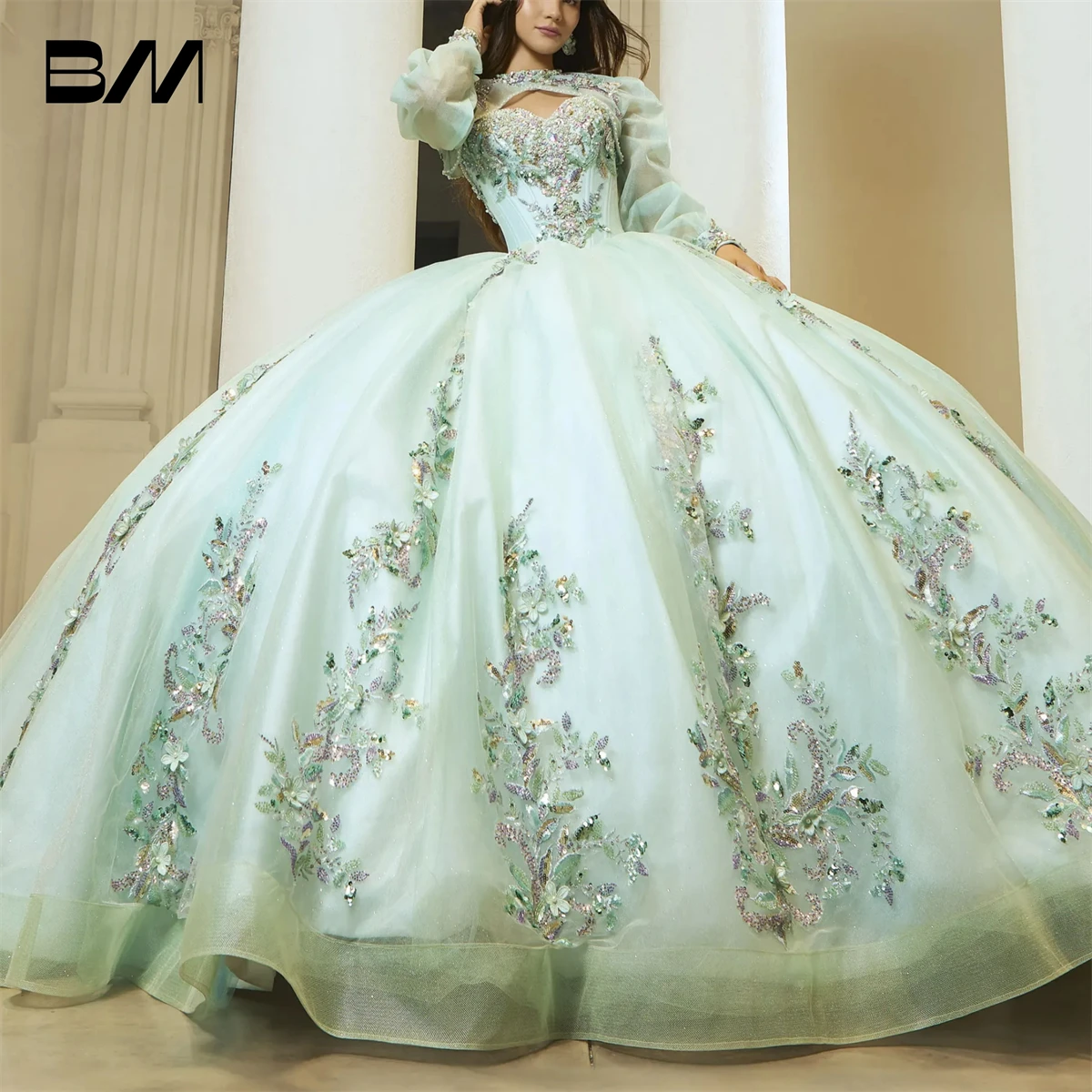 Luxury Ballgown Quinceanera Dress with Long Sleeves Jacket Corset Lace-up Closure Princess Sweet 15 16 Dresses Cocktail Dresses