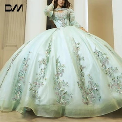 Luxury Ballgown Quinceanera Dress with Long Sleeves Jacket Corset Lace-up Closure Princess Sweet 15 16 Dresses Cocktail Dresses