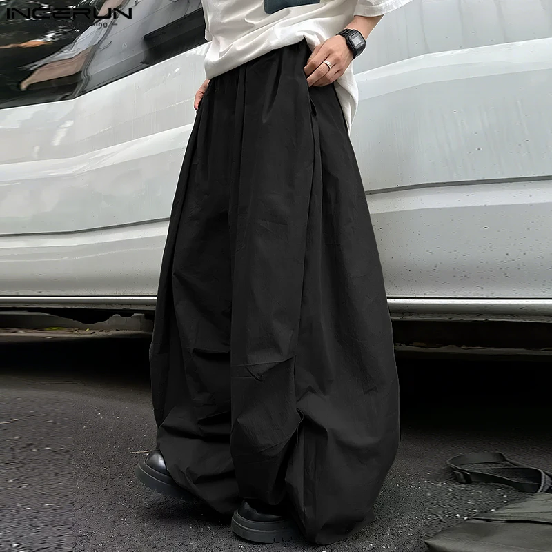 

INCERUN Men Wide Leg Pants Joggers Elastic Waist Pleated Trousers Men Streetwear 2025 Oversize Korean Style Fashion Long Pants