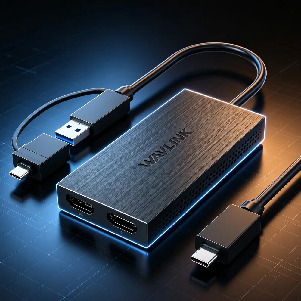 WAVLINK Dual HDMI Display Adapter USB Type C/A Input, 4K+2K Graphics Adapter Mirror Extend for Notebook Smartphone HDTV Monitor