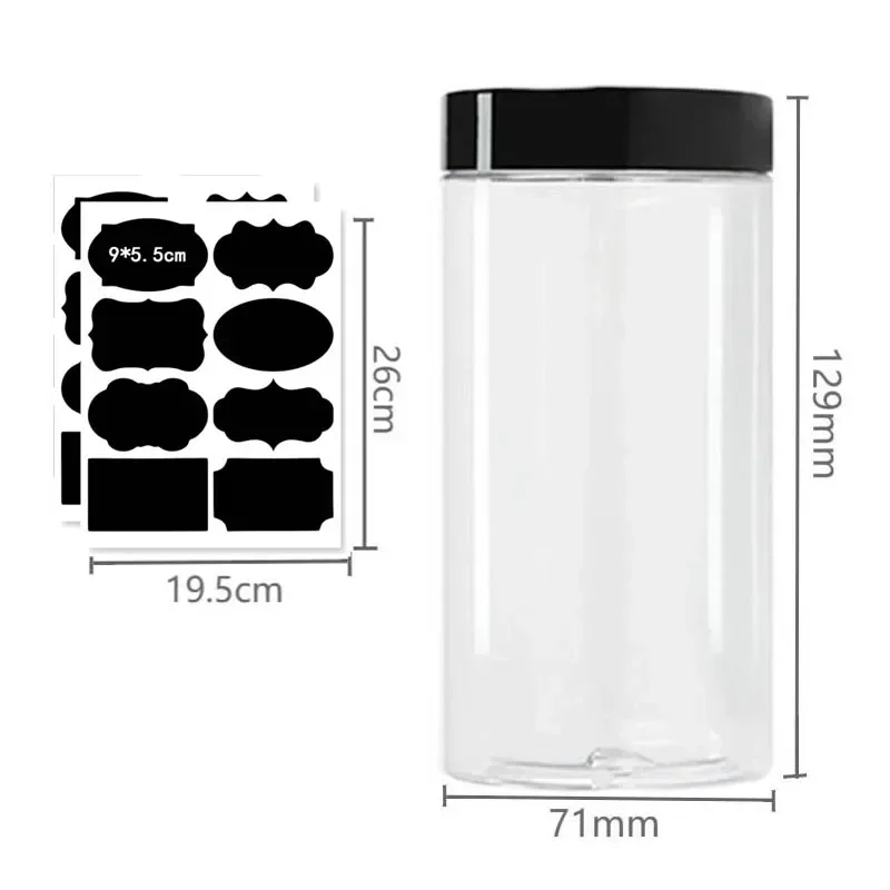 10Pcs 400ml Clear Plastic Jars with Stickers Cookies Candy Packaging Jar Cereal Dry Food Sealed Container Kitchen Storage Bottle