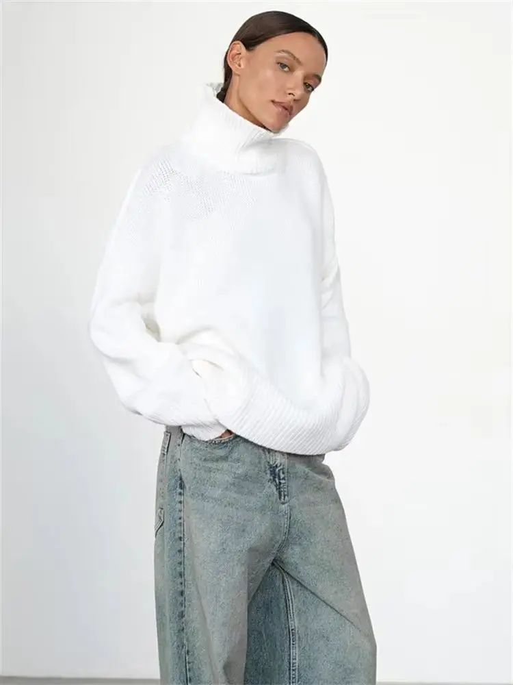 المرأة تريكو سترة الموضة الياقة المدورة بلوزة عادية أنيقة مضلع فضفاضة طويلة الأكمام بلون الإناث سترة الإناث #5