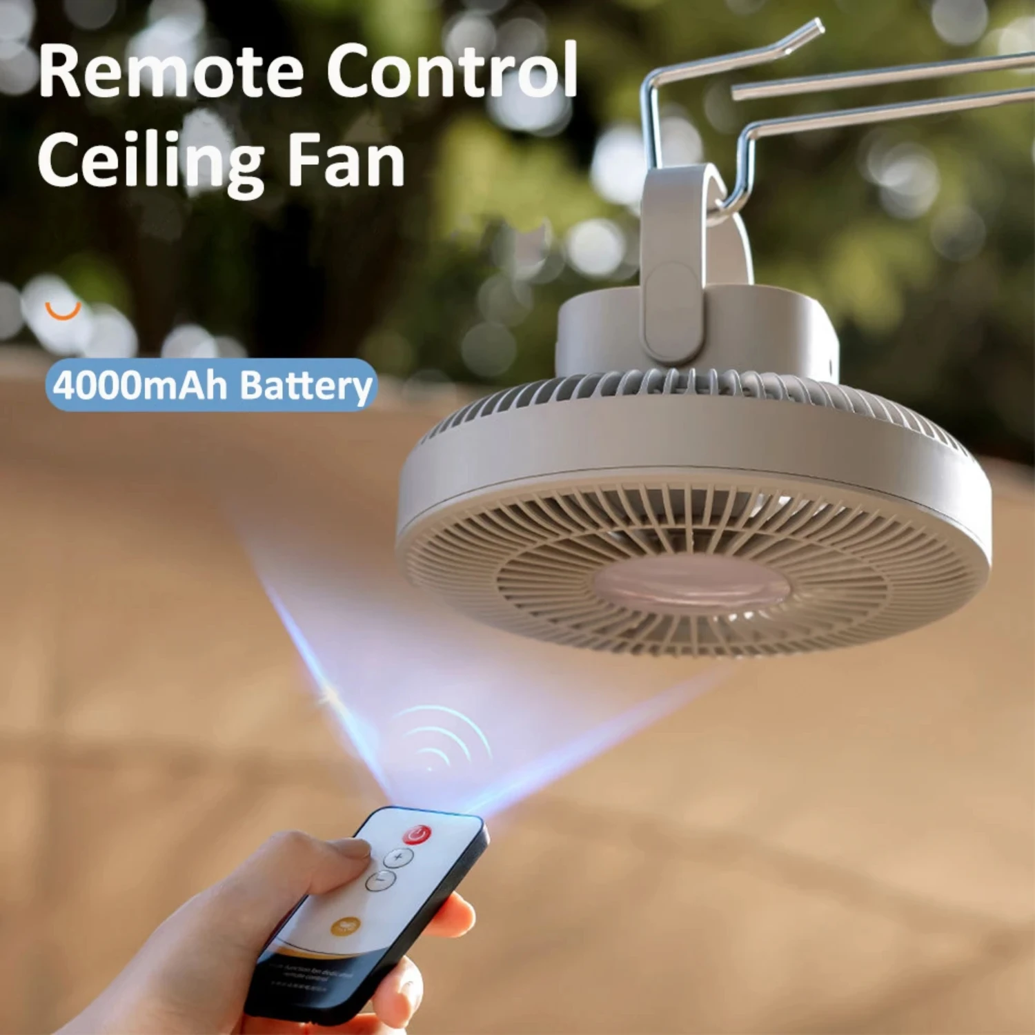 New Portable Rechargeable Camping Fan with Remote Control - 4000mAh Battery, LED Light, USB Table Fan for Tent, Ceiling and Air 