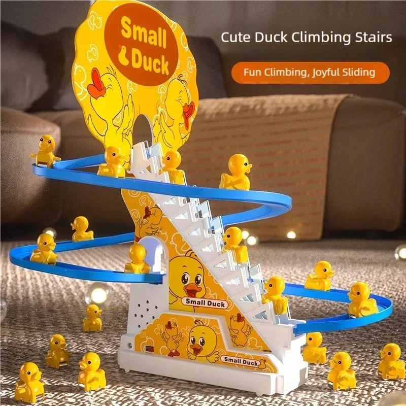 

Small Duck Climbing Stairs Toy, Electric Track Slide with LED Light Music, Educational Toy for Toddlers Kids Boys Girls Gift