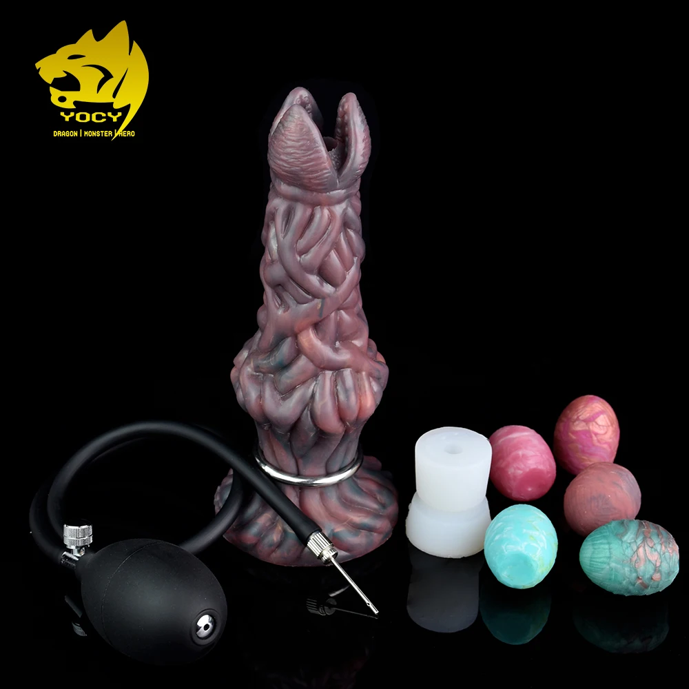 YOCY แฟนตาซี Ovipositor Dildo Monster Dildo ขนาดใหญ่ Knot,Inflatable & Hand-Push วางไข่สุนัขสีเขียว Knotted Anal Dildos