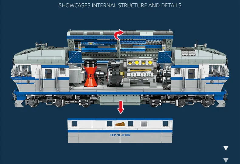 Sowjetische Eisenbahn-Bausteine TEP70 Diesel-Lokomotive Bausatz Ziegelzug Lernspielzeug Sammlung mit Licht – Detail 3