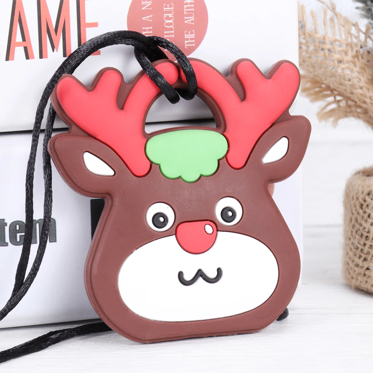 

Cute Christmas Teether Food Grade Silicone Molars Supplies for Kids Toddlers Easy to Use and Hang Baby Deer Teether