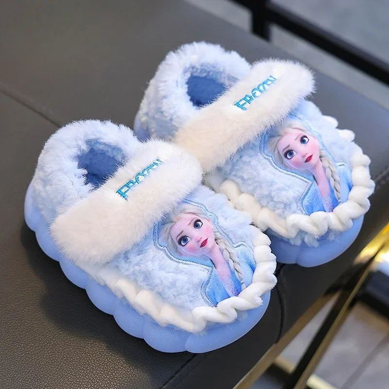 Frozen Elsa Animation periphere kreative Cartoon gedruckt Herbst und Winter Kinder warme rutschfeste verdickte Baumwollhausschuhe