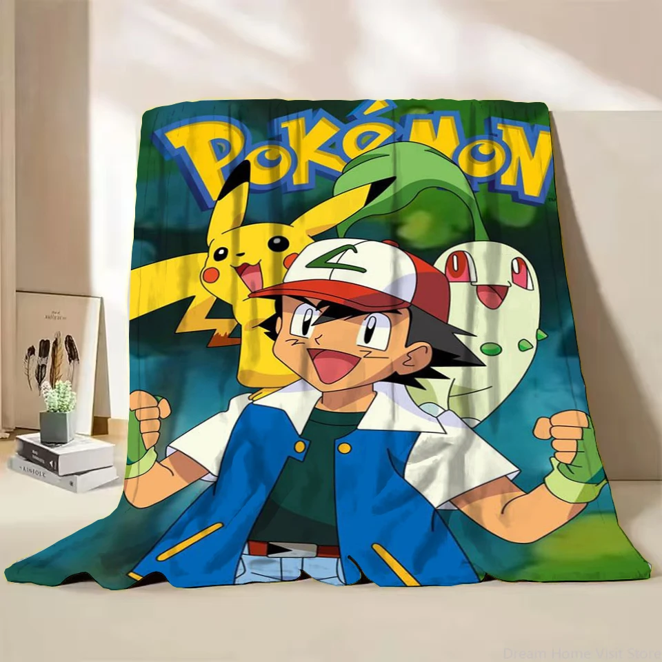 

Pokémon Pikachu Flannel Children Adult Cartoon Cute Blanket for Home Bedroom Bed Sofa Picnic Office Cover Blanket Warm Soft Gift