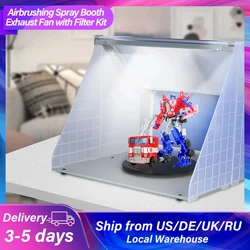 Protable Airbrush Spray Booth Exhaust Fan with Filter Kit LED Lighting for Model Coloring DIY Art Spray Paint Box Workbench