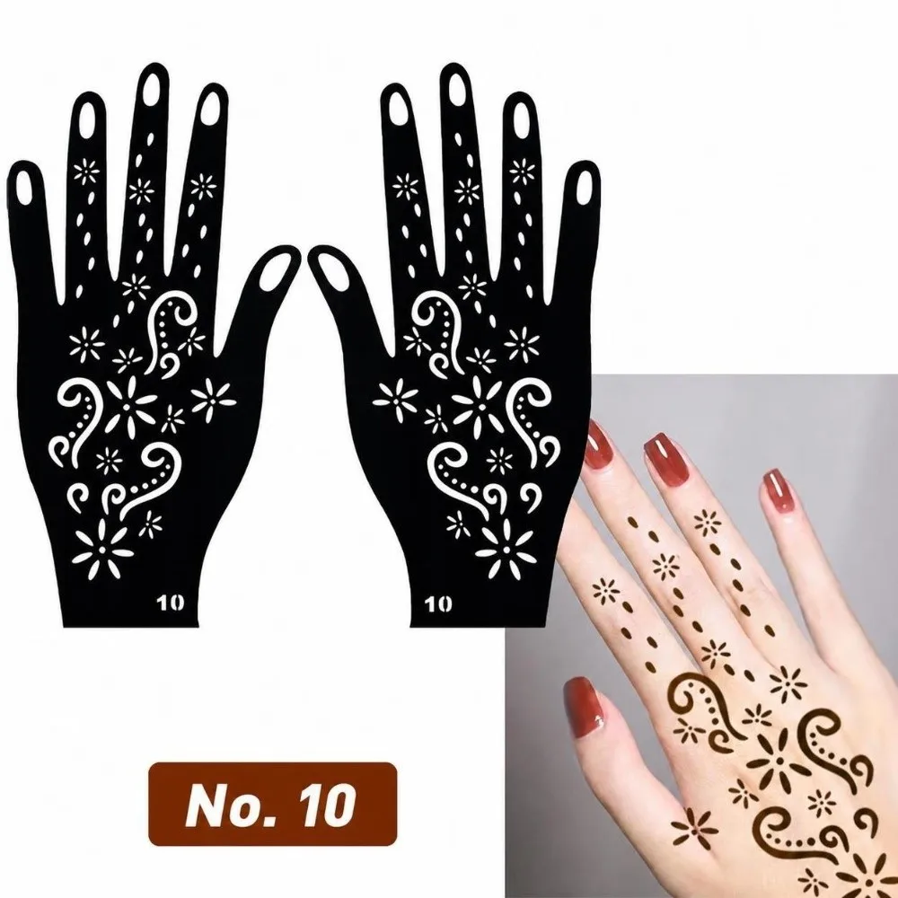 Portable Hollow Henna Hand Stencils Self-Adhesive Fine Line Pattern Reusable Templates Flower Finger Stencils For Women