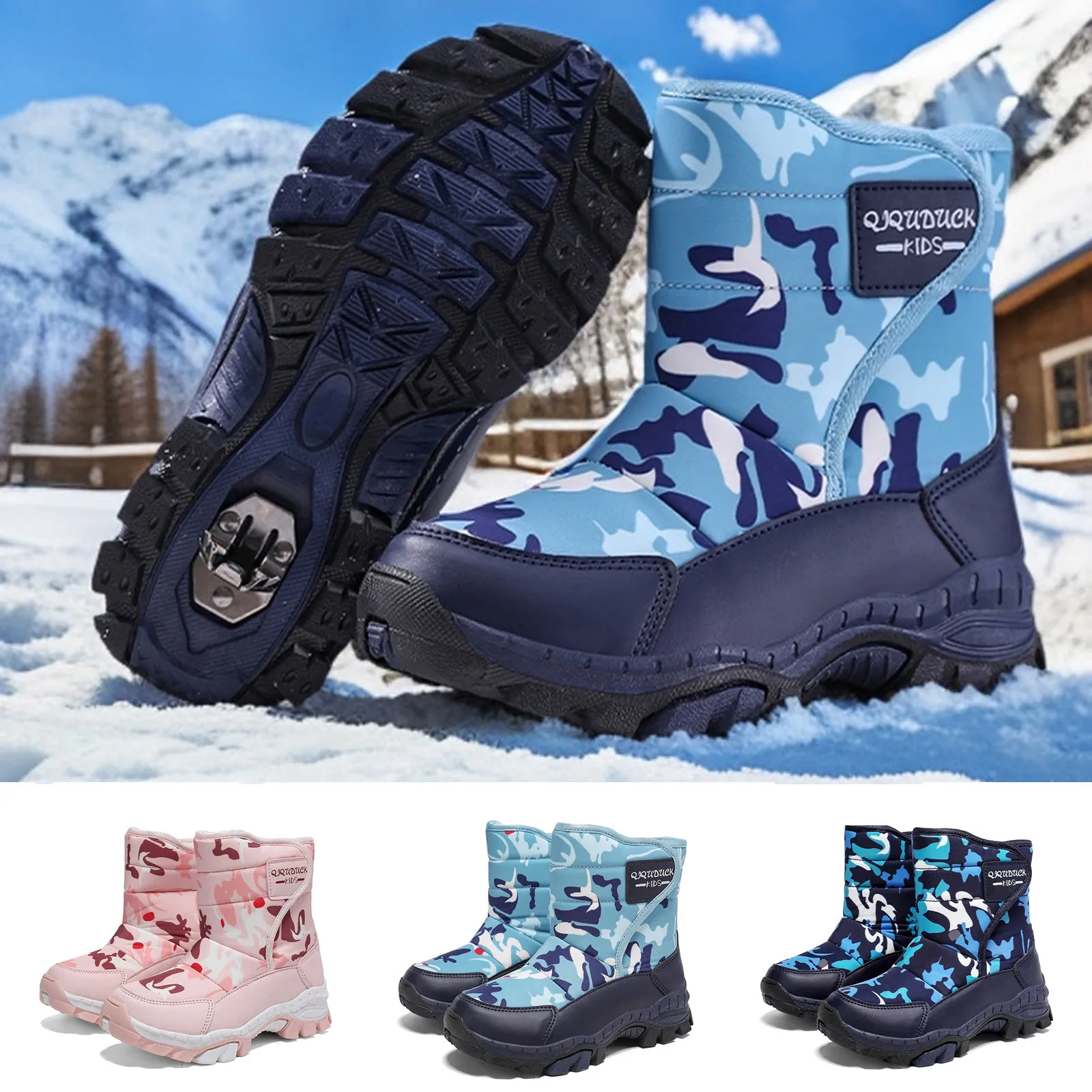 New Arrival Winter Children Shoes Plush Waterproof Fabric Non-Slip Girl Rubber Sole Snow Boots Fashion Warm Outdoor Boots