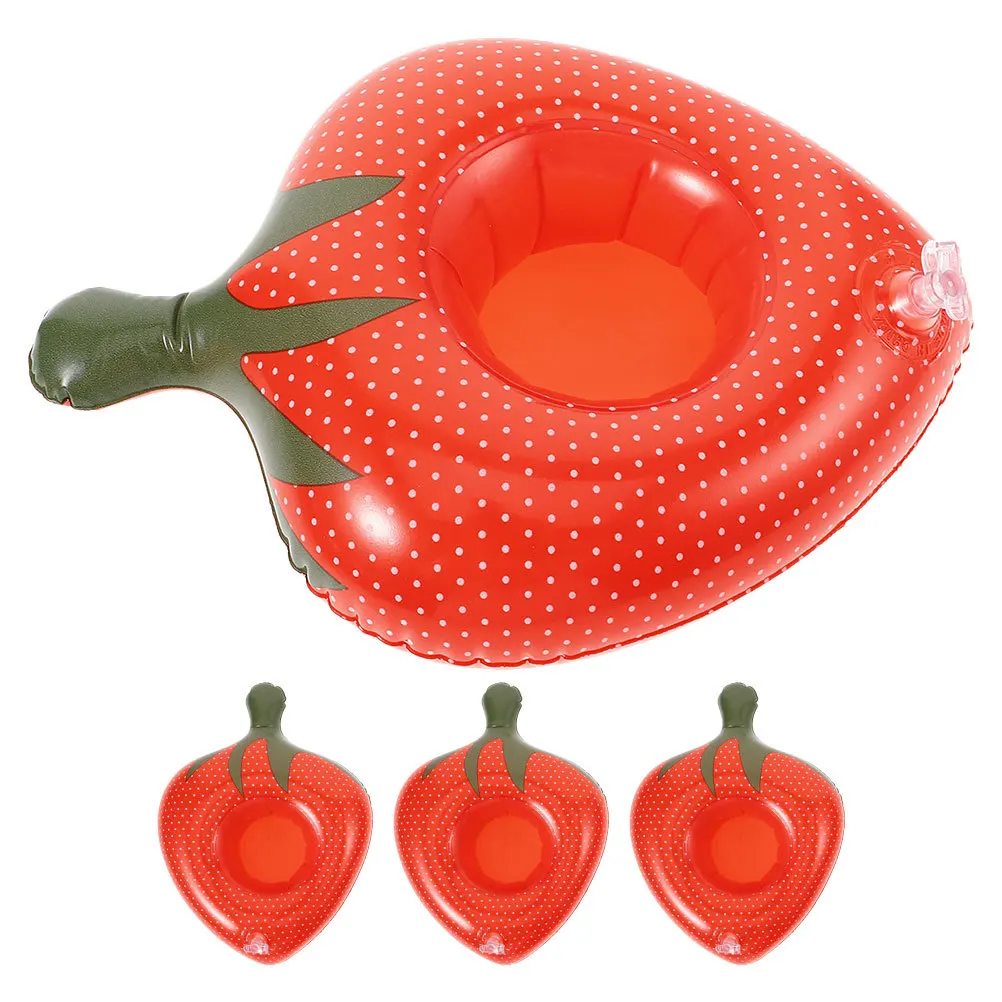 

4Pcs Inflatable Drink Holder Floating Pool Cup Holder Strawberry Design Pool Party Beverage Float Water Coaster Decorative
