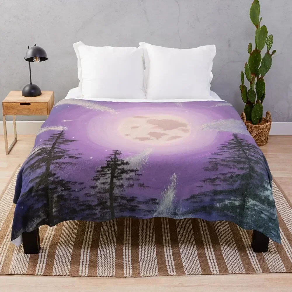 

Purple moon acrylic painting Throw Blanket Cozy Light Blanket for Travel Camping Picnic