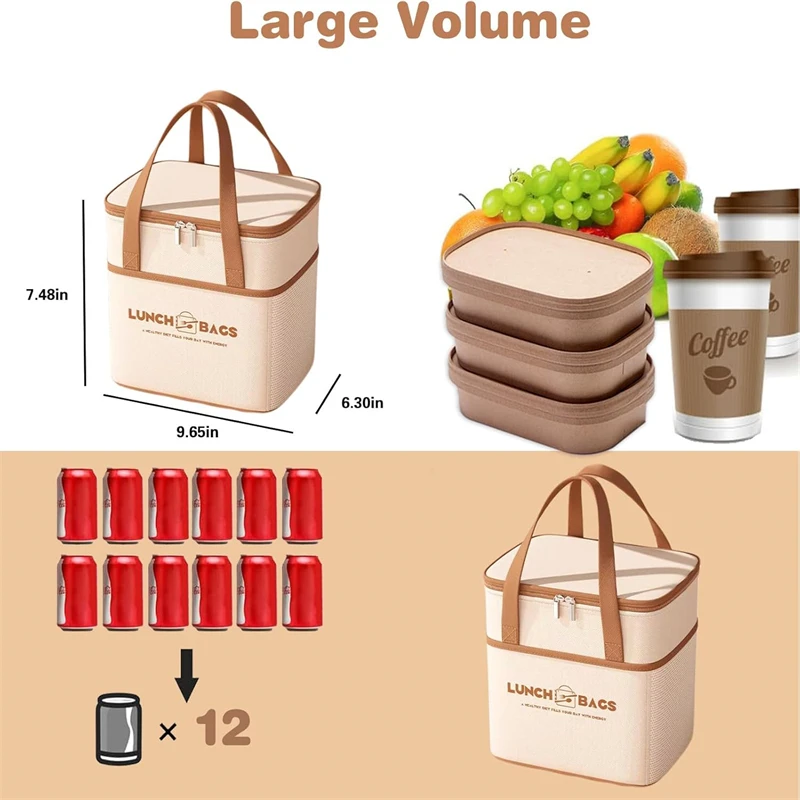 Saco de almoço com bolsos laterais reutilizáveis à prova de vazamento sacos térmicos para adultos das mulheres dos homens à prova dwaterproof água de alta capacidade almoço sacolas para o trabalho