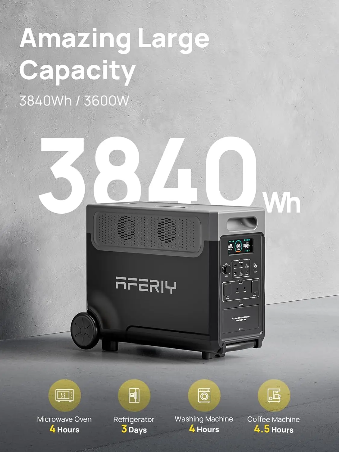 Portable Power Station 3300W / 3840Wh Power Station LiFePO4 Battery Quick Charge in 2H 4 AC Outlets UPS Solar Generator