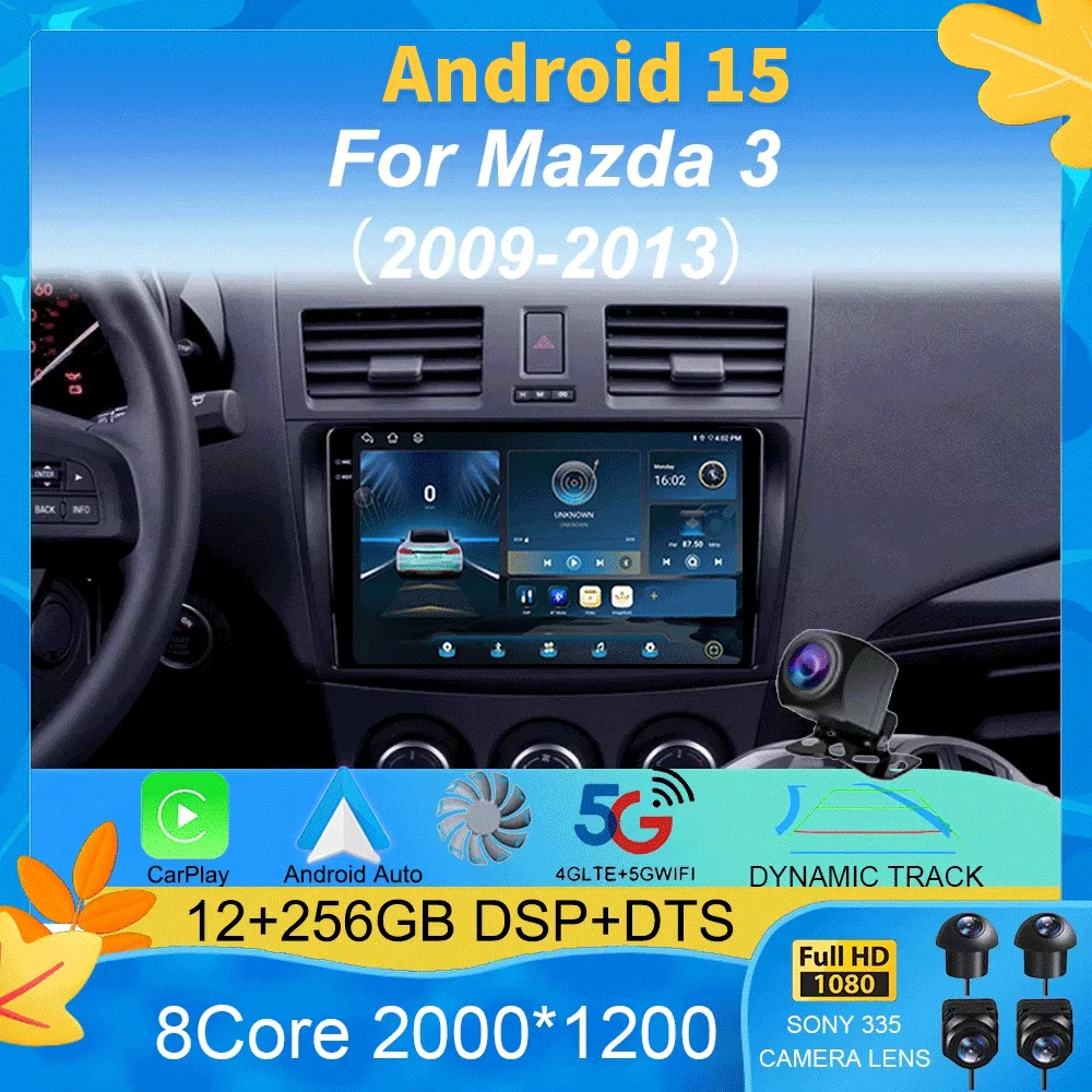 

2 Din Car Radio Android 15 for Mazda 3 2009-2013 Multimedia Player Stereo Navigation Carplay Speakers Head Unit Video Audio GPS